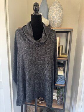 White House Black Market Charcoal Grey Lightweight Cowl Neck Poncho - Size XS/S